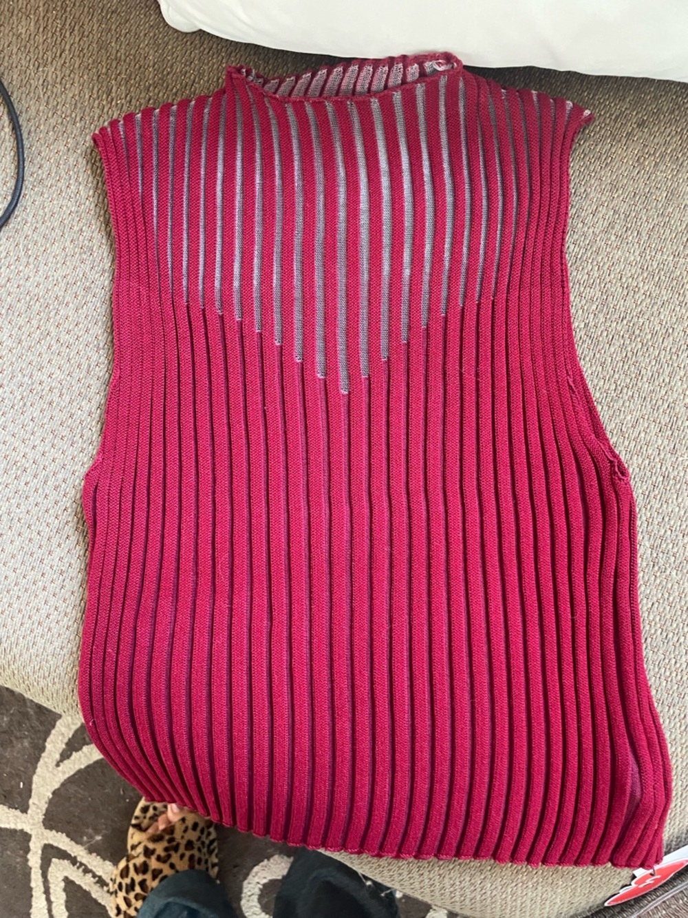 Cider Deep Red Ribbed Knit Top